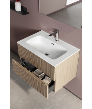 COMPOSIZIONE MOBILE DA BAGNO EASY CANNETTATO L.70 CON CONSOLLE IN CERAMICA E SPECCHIO